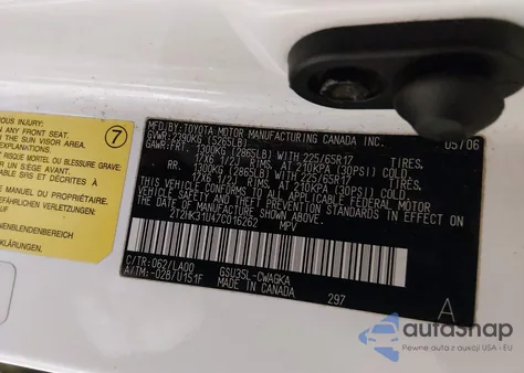 2007 Lexus Rx 350 from USA, damaged, VIN 2T2HK31U47C016262